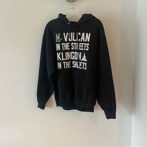 Star Trek Reference Blk Hoodie - Vulcan/Klingon - Sz L by Jerzees
